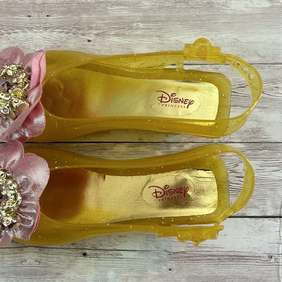 Disney Toddler Girl Yellow Glitter Jelly Sandal Heels Beauty and the Beast Belle - Picture 3 of 5